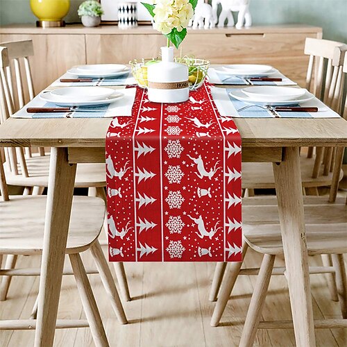 

Christmas Table Runner, Seasonal Winter Xmas Holiday Kitchen Dining Table Decoration for Indoor Outdoor Home Party Decor