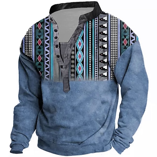 

Men's Unisex Sweatshirt Pullover Button Up Hoodie Green Blue Purple Army Green Brown Standing Collar Tribal Graphic Prints Print Casual Daily Sports 3D Print Streetwear Designer Casual Spring & Fall