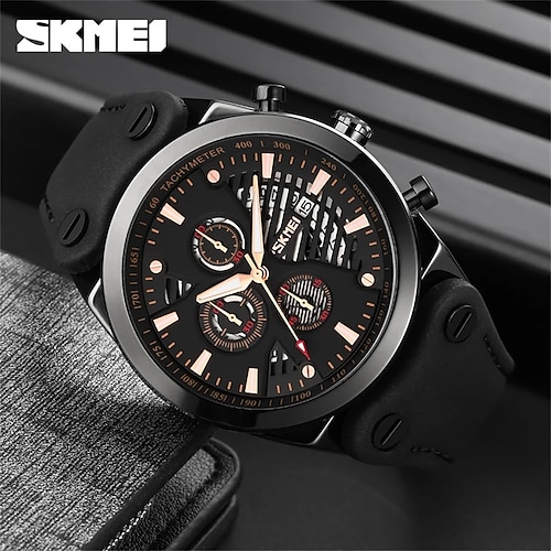 

SKMEI 2022 Men Sport Watch Business Multifuction Waterproof Stopwatch Date Casual Leather Strap Men's Quartz Wristwatc