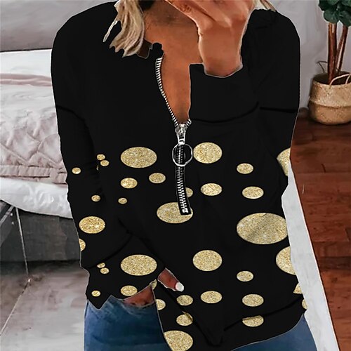 

Women's Plus Size Tops Pullover Sweatshirt Hoodie Sweatshirt Geometry Zipper Print Long Sleeve Round Neck Streetwear Daily Vacation Polyester Fall Winter Yellow