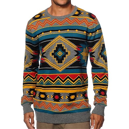 

Men's Unisex T shirt Tee Tribal Graphic Prints Crew Neck Orange Long Sleeve 3D Print Outdoor Street Print Tops Basic Sports Designer Casual