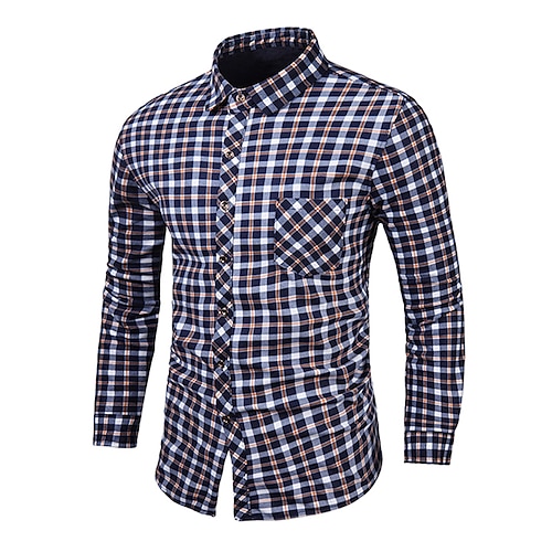 

Men's Shirt Dress Shirt Lattice Classic Collar Blue Orange Long Sleeve Casual Daily Tops Business Casual