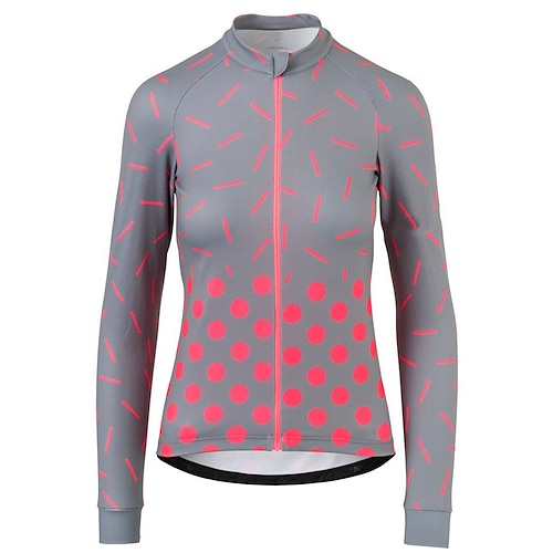 

21Grams Women's Cycling Jersey Long Sleeve Bike Top with 3 Rear Pockets Mountain Bike MTB Road Bike Cycling Breathable Quick Dry Moisture Wicking Reflective Strips Grey Polka Dot Polyester Spandex