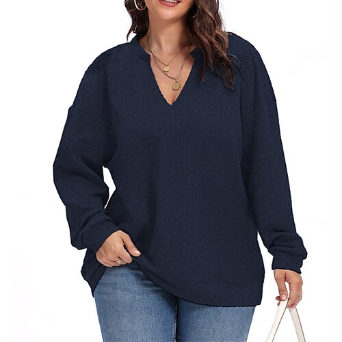 

Women's Plus Size Tops Blouse Shirt Plain Ruched Long Sleeve V Neck Streetwear Casual Daily Vacation Polyester Fall Winter Black Dark Blue