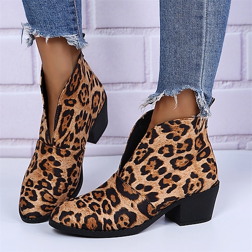 

Women's Boots Daily Cowboy Boots Plus Size Booties Ankle Boots Chunky Heel Pointed Toe Elegant Sexy PU Leather Loafer Solid Colored Snake Leopard snake Black