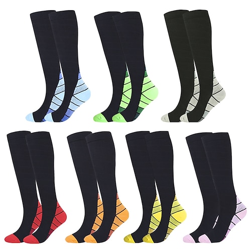 

Running Socks 1 Pair Men's Women's Compression Socks Breathable Sweat wicking Comfortable Gym Workout Basketball Running Active Training Jogging Sports Color Block Stripes Nylon Green Yellow Rosy Pink