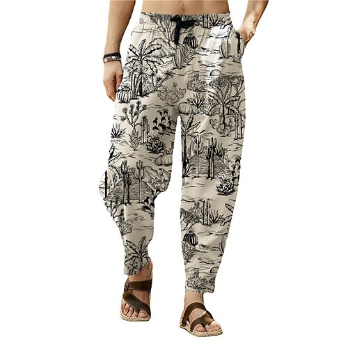 

Men's Trousers Beach Pants Harem Pants Carrot Pants Pocket Drawstring Elastic Waist Plants Graphic Prints Comfort Breathable Casual Daily Holiday Streetwear Designer Gray / Elasticity