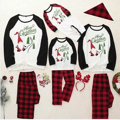 

Christmas Pajamas Family Set Ugly Plaid Santa Claus Christmas Tree Home White Long Sleeve Mom Dad and Me Daily Matching Outfits