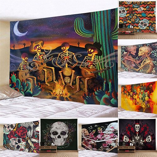 

El Día de los Muertos Party Wall Tapestry Art Decor Blanket Curtain Hanging Home Bedroom Living Room Decoration Polyester Day of Dead