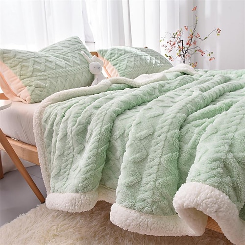 

Sherpa Fleece Blanket Sage Green,Soft Cozy Plush Fluffy Flannel Thick Blanket Jacquard Luxury Winter Warm Blankets for Couch, Sofa, Bed