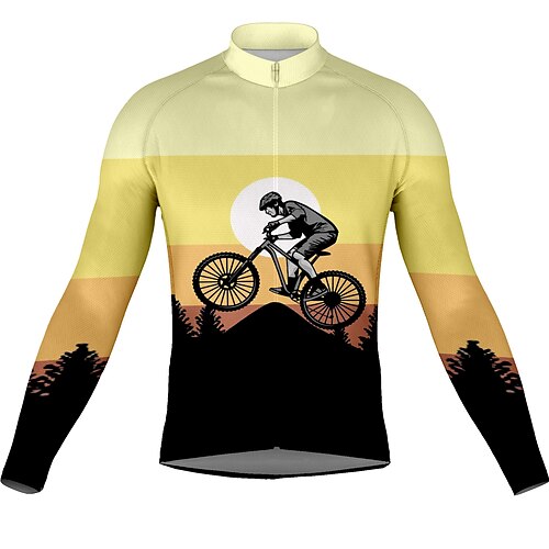 

21Grams Men's Cycling Jersey Long Sleeve Bike Top with 3 Rear Pockets Mountain Bike MTB Road Bike Cycling Breathable Quick Dry Moisture Wicking Reflective Strips Yellow Graphic Polyester Spandex