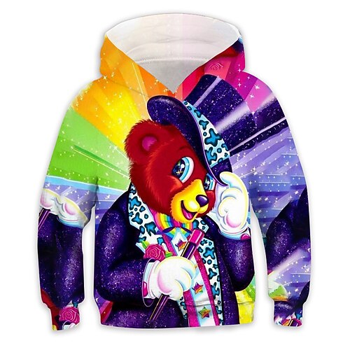 

Kids Boys Hoodie Animal Outdoor 3D Print Long Sleeve Pocket Active 3-13 Years Winter Rainbow
