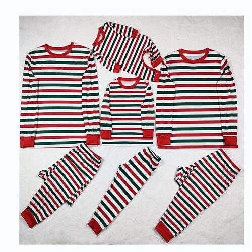 

Christmas Pajamas Family Set Ugly Striped Home Red Long Sleeve Mom Dad and Me Daily Matching Outfits