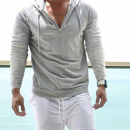 

Men's Shirt Solid Color Hooded Gray Street Daily Long Sleeve Clothing Apparel Fashion Casual Comfortable / Beach