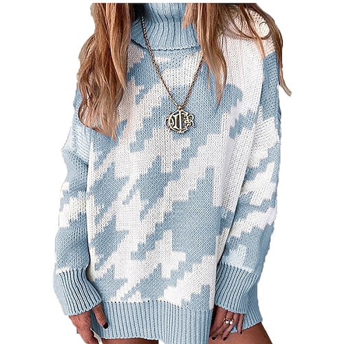 

Women's Pullover Sweater jumper Jumper Crochet Knit Patchwork Knitted Color Block Turtleneck Stylish Casual Outdoor Daily Winter Fall Blue Navy Blue S M L / Long Sleeve / Holiday / Going out