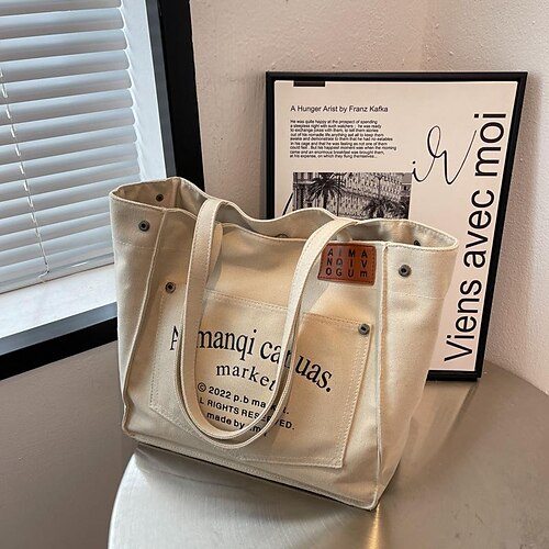

Women's Canvas Tote Bag Canvas Daily Holiday Office & Career dark brown khaki Beige