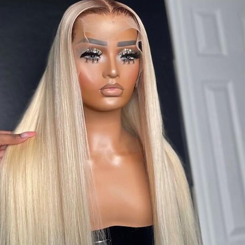 

Unprocessed Virgin Hair 13x4 Lace Front Wig Middle Part Brazilian Hair Straight Blonde Wig 130% 150% Density with Baby Hair Color Gradient Glueless Pre-Plucked For Women Long Human Hair Lace Wig