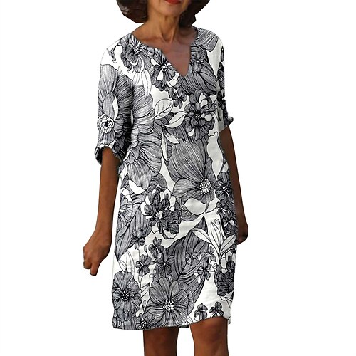 

Women's Casual Dress Shift Dress Mini Dress Green Black Blue Half Sleeve Floral Print Winter Fall Autumn V Neck Modern Weekend Loose Fit S M L XL XXL