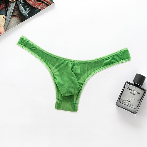 

Men's Thongs Thong Underwear Briefs G-string Underwear 1 PC Underwear Fashion Simple Sexy Mesh Pure Color Mid Waist Touch of Sensation Comfort Green Black Blue S M L