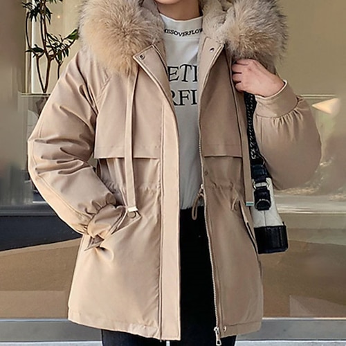 

Women's Winter Jacket Winter Coat Parka Warm Breathable Outdoor Daily Wear Vacation Going out Pocket Fur Collar Fleece Lined Zipper Hoodie Active Fashion Ordinary Street Style Solid Color Regular Fit