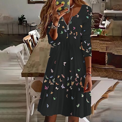 

Women's Casual Dress Midi Dress Black Pink Long Sleeve Heart Print Winter Fall Winter Dress Fall Dress 2022 XS S M L XL 2XL 3XL 4XL 5XL 6XL