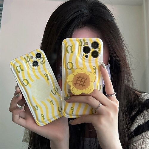 

Phone Case For Apple Back Cover iPhone 14 Pro Max 14 Plus 13 12 11 Pro Max Mini X XR XS Bumper Frame with Stand Full Body Protective Lines / Waves TPU