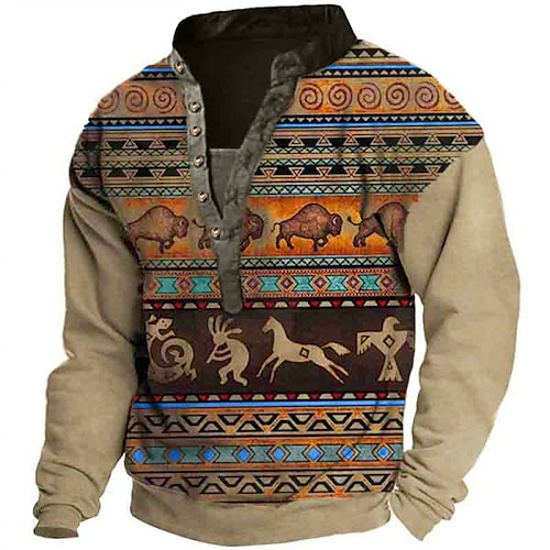 

Men's Sweatshirt Pullover Blue Yellow Army Green Khaki Brown V Neck Animal Patterned Graphic Prints Print Sports & Outdoor Casual Daily 3D Print Basic Designer Casual Spring & Fall Clothing Apparel