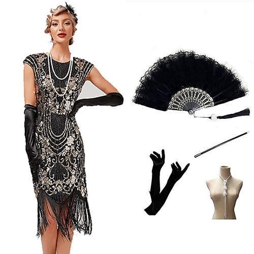 

Den store Gatsby Vintage Inspirert Den store Gatsby Flapper kjole Maskerade Dame Paljetter Dusk Kostume Årgang Cosplay Halloween Fest & Aften Ermeløs Kort Lengde Kjole Halloween