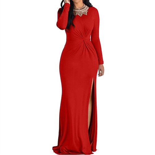 

Women's Sheath Dress Maxi long Dress White Black Red Long Sleeve Pure Color Split Fall Winter Crew Neck Fashion Elegant 2022 S M L XL