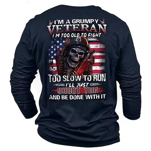 

Men's T shirt Tee Graphic Skull Crew Neck Navy Blue Black Hot Stamping Street Daily Long Sleeve Print Clothing Apparel Fashion Designer Casual Comfortable / Sports