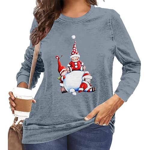

Women's Plus Size Christmas Tops Pullover Sweatshirt Hoodie Sweatshirt Floral Snowman Print Long Sleeve Crew Neck CasualDaily Polyester Winter Fall Blue Dark Blue