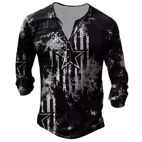 

Men's T shirt Tee Henley Shirt Tee Graphic National Flag Henley Black 3D Print Plus Size Outdoor Daily Long Sleeve Button-Down Print Clothing Apparel Basic Designer Classic Comfortable / Sports