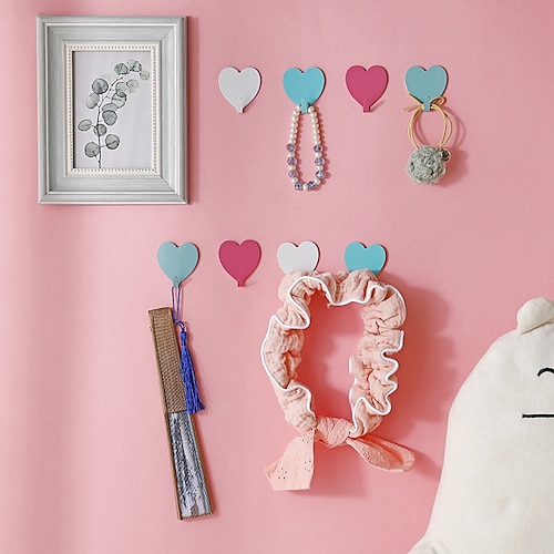 

Self-Adhesive Heart-shaped Wall Hooks Clothes Towel Mask Hanger Bathroom Kitchen Hook Door Keys Organizer Holder
