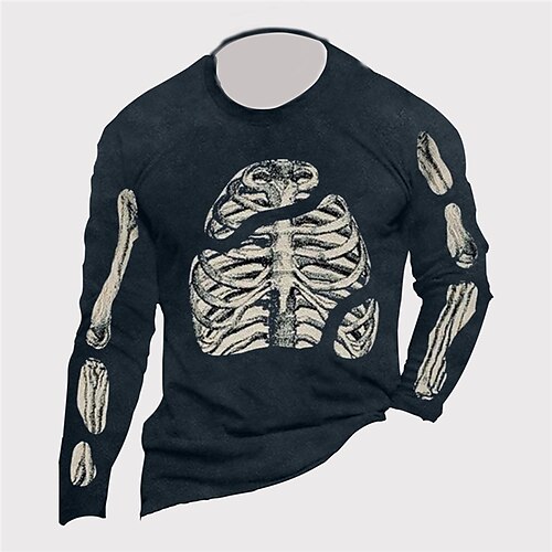 

Men's Unisex T shirt Tee Graphic Prints Skeleton Crew Neck Black 3D Print Outdoor Street Long Sleeve Print Clothing Apparel Basic Sports Designer Casual