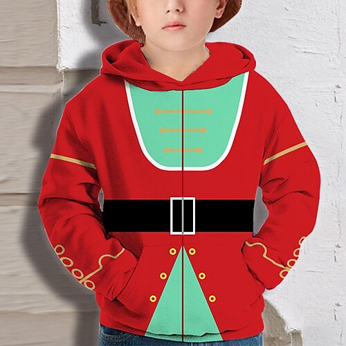 

Nutcracker Kids Boys Hoodie Cartoon Outdoor 3D Print Long Sleeve Pocket Fashion 3-13 Years Winter Wine Orange Red
