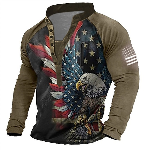 

Men's Unisex Sweatshirt Pullover Button Up Hoodie Brown Standing Collar Graphic Prints Eagle Print Casual Daily Sports 3D Print Streetwear Casual Big and Tall Spring & Fall Clothing Apparel Hoodies