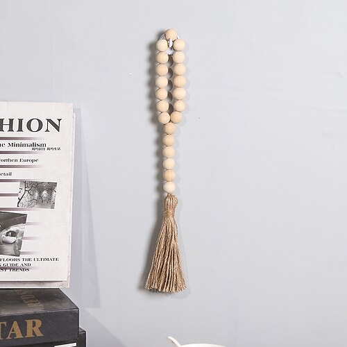 

Log Color European And American Pastoral Style Tassel Wood Bead String Hemp Rope Tassel Home Decoration Wall Decoration