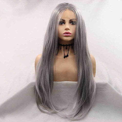 

Synthetic Grey Lace Front Wigs Long Natural Straight Wigs For Women Hair Wig Heat Resistant Fiber Long Wavy Glueless Wigs Smoke Grey Wigs