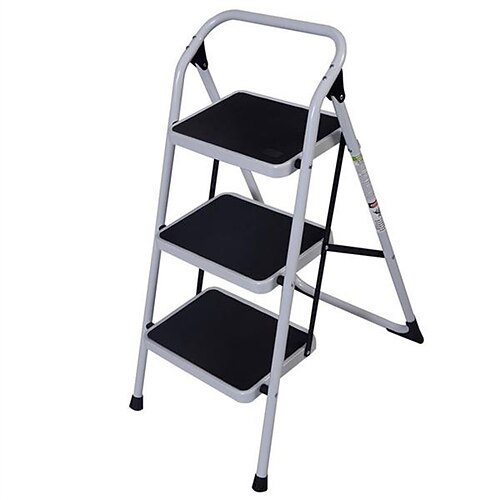 

Home Use 3-Step Short Handrail Iron Ladder Black & White