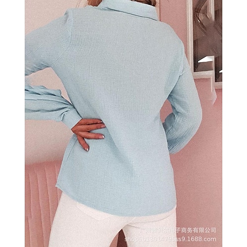 

(Top) 2021 European And American New Style Sky Blue Hollow Long-Sleeved Shirt
