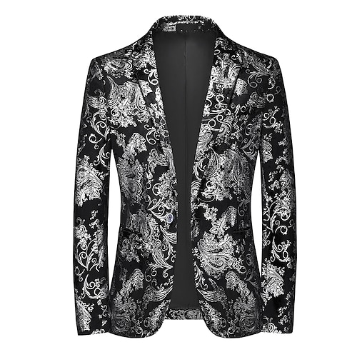 

Men's Fashion Classic Blazer Regular Standard Fit Floral Single Breasted One-button Silver Gold 2022