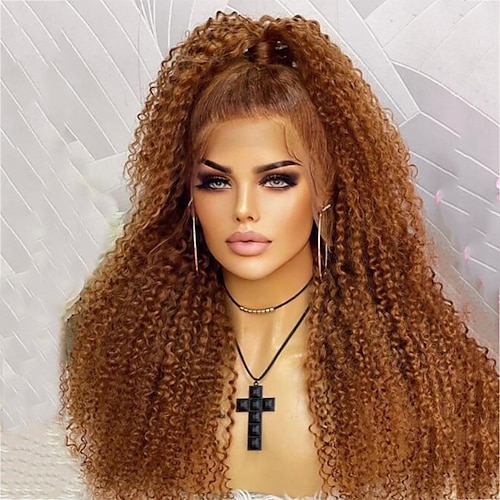 

Remy Human Hair 13x4 Lace Front Wig Layered Haircut Peruvian Hair Curly Orange Wig 130% 150% Density with Baby Hair Smooth 100% Virgin Glueless With Bleached Knots For wigs for black women Long Human