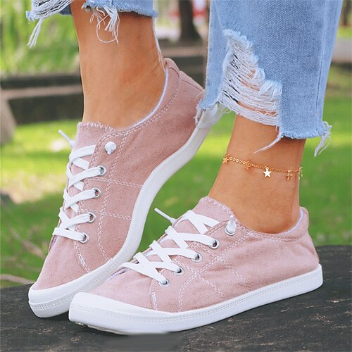 

Women's Sneakers Daily Comfort Shoes Plus Size Lace-up Flat Heel Round Toe Casual Synthetics Lace-up Solid Colored Pink
