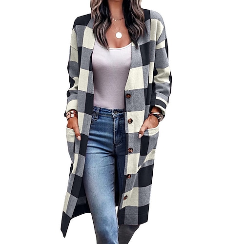 

Women's Winter Coat Warm Breathable Outdoor Daily Wear Vacation Going out Pocket Print Single Breasted V Neck Active Fashion Comfortable Street Style Plaid Regular Fit Outerwear Long Sleeve Winter