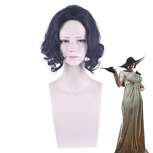 

Cosplay Costume Wig Resident Evil Village X Mrs. Dimitrescu Curly Layered Haircut Machine Made Wig 12 inch Black Synthetic Hair Women Cosplay Creative Party Natural Black / Daily