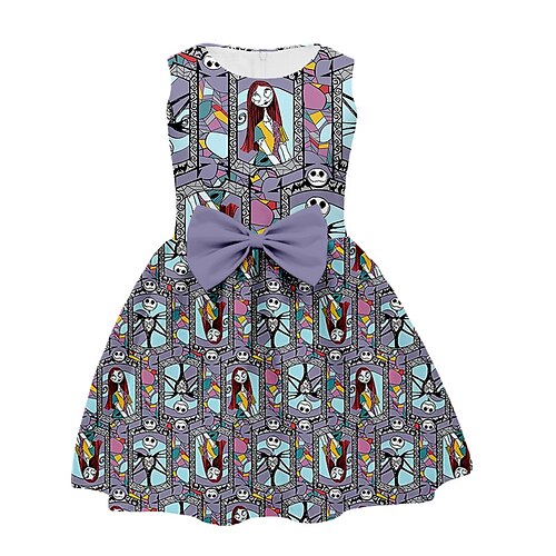 

Kids Girls' Halloween Dress Skull Swing Dress Above Knee Dress Halloween Bow Sleeveless Vintage Dress 3-12 Years Spring Purple