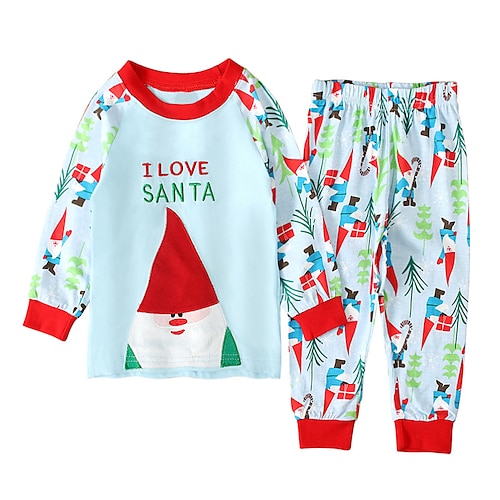 

2 Pieces Kids Boys Ugly Christmas T-shirt & Pants Clothing Set Outfit Santa Claus Christmas Tree Long Sleeve Cotton Set Vacation Daily Casual Winter Fall 2-8 Years Light Blue