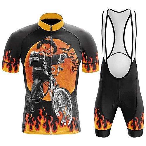 

21Grams Men's Cycling Jersey with Bib Shorts Short Sleeve Mountain Bike MTB Road Bike Cycling Orange Graphic Halloween Bike Clothing Suit 3D Pad Breathable Quick Dry Moisture Wicking Back Pocket