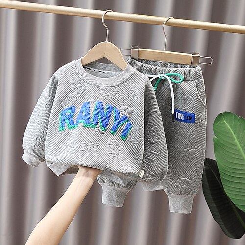 

2 Pieces Kids Boys Hoodie & Pants Clothing Set Outfit Letter Long Sleeve Cotton Set Vacation Fashion Casual Winter Fall 1-5 Years Brown Gray White