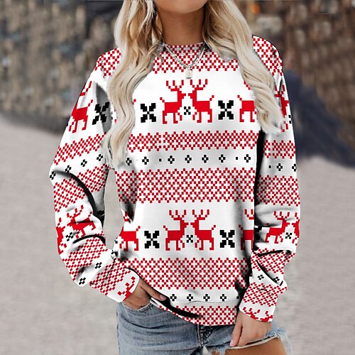 

Women's Sweatshirt Pullover Christmas Green Black Wine Christmas Tree Snowflake Reindeer Christmas Round Neck Long Sleeve S M L XL XXL 3XL